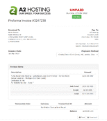Invoice from A2 Hosting for $240