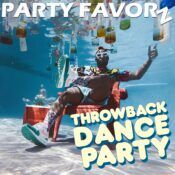 Black man at the bottom of a swimming pool sitting on a deck chair with a cooler and drinks floating around him for the cover art of the Throwback Dance Party series.