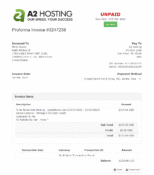 Invoice from A2 Hosting for $240