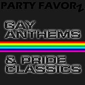Cover art for Gay Anthems & Pride Classics in clear neon on a black background with a narrow rainbow running through the middle 
