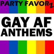 Candy rainbow striped with black bold lettering for the cover art of Gay AF Anthems
